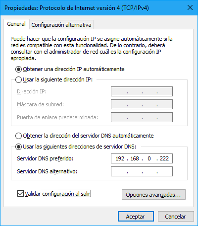 Configuración del servidor DNS